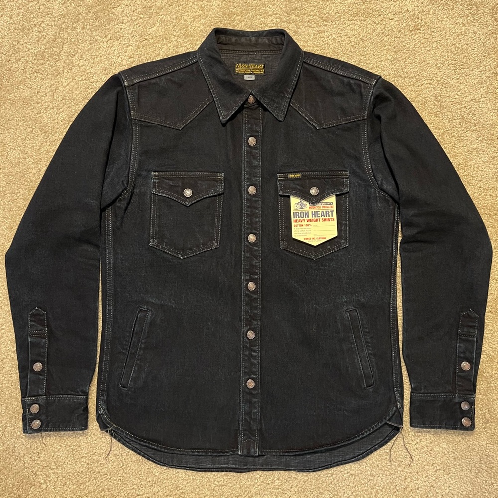 Iron Heart 18oz Selvedge Denim CPO Shirt - Indigo Overdyed Black. IHSH-293 OD